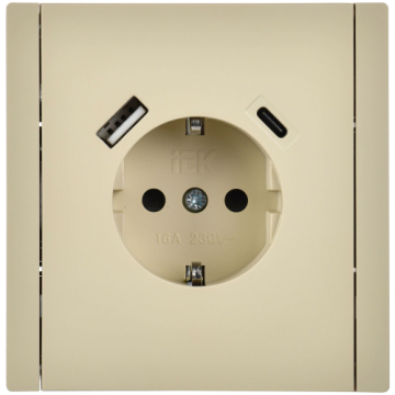 Зарядка USB (А+С) с розеткой IEK FORTE&PIANO 18Вт FP447 (ваниль) FP-R14-16-U22-018-K10