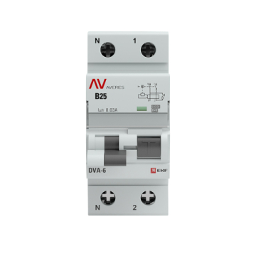 Дифференциальный автомат EKF Averes DVA-6 1P+N 25А 30мА (хар. B, тип A) 6кА rcbo6-1pn-25B-30-a-av