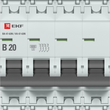 Автоматический выключатель EKF PROXIMA ВА 47-63N 4Р 20А 6кА (х-ка B) M636420B