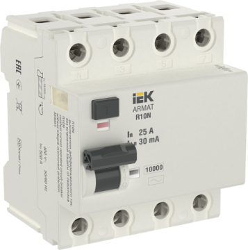 УЗО IEK ARMAT R10N 4P 25А 30мА тип AC AR-R10N-4-025C030