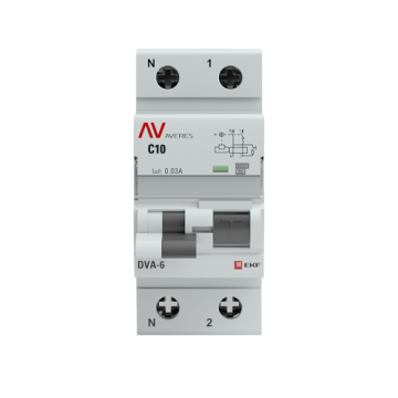 Дифференциальный автомат EKF Averes DVA-6 1P+N 10А 30мА (хар. C, тип A) 6кА rcbo6-1pn-10C-30-a-av