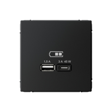 Розетка USB ArtGallery тип А/тип С высокоскор. заряд 45W QC PD (карбон) GAL001029