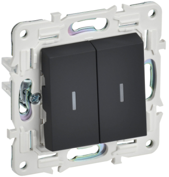 Выключатель проходной 2-клавишный IEK SKANDY с индикацией 10А SK-V10G (графит) SK-V22-1-10-K53
