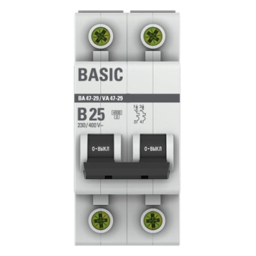 Автоматический выключатель EKF Basic ВА 47-29 2Р 25А 4,5кА (х-ка B) mcb4729-2-25-B