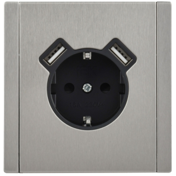 Зарядка USB (А+A) с розеткой IEK FORTE&PIANO 3,1А FP745M (металл никель) FP-R14-16-U21-D31-M-K50