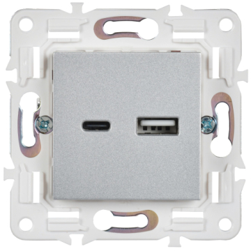 Розетка USB A+C 18Вт IEK SKANDY SK-R13S (серебряный) SK-U22-018-K23