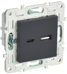 Розетка USB A+C 3,1А IEK SKANDY SK-R14G (графит) SK-U22-D31-K53