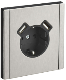 Зарядка USB (А+A) с розеткой IEK FORTE&PIANO 3,1А FP745M (металл никель) FP-R14-16-U21-D31-M-K50