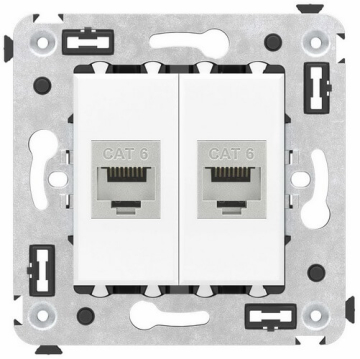 Компьютерная розетка Avanti RJ-45 без шторки в стену кат.6 двойная экранированная (Белое облако) 4400794