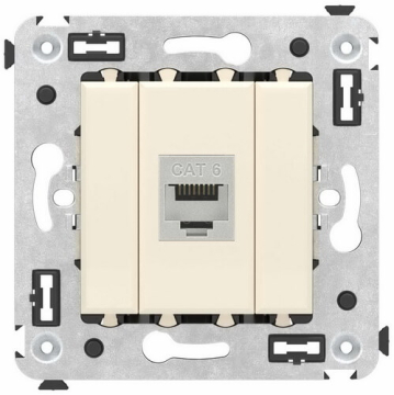 Компьютерная розетка Avanti RJ-45 без шторки в стену кат.6 одинарная экранированная (Ванильная дымка) 4405793