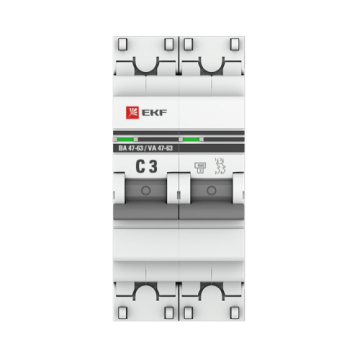 Автоматический выключатель EKF PROXIMA ВА 47-63 2Р 3А 4,5кА (х-ка C) mcb4763-2-03C-pro