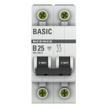 Автоматический выключатель EKF Basic ВА 47-29 2Р 25А 4,5кА (х-ка B) mcb4729-2-25-B