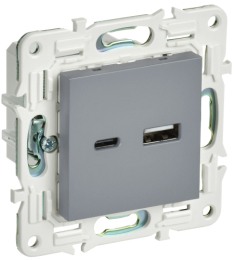 Розетка USB A+C 18Вт IEK SKANDY SK-R13Gr (серый) SK-U22-018-K03