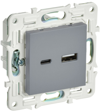 Розетка USB A+C 18Вт IEK SKANDY SK-R13Gr (серый) SK-U22-018-K03