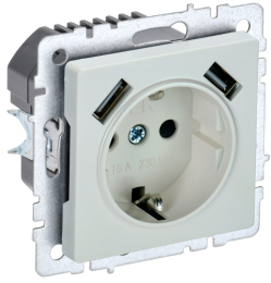 Зарядка USB (А+А) 2,1А с розеткой 16А BRITE жемчуг РЮш10-1-БрЖ BR-R14-16-U21-D21-K36