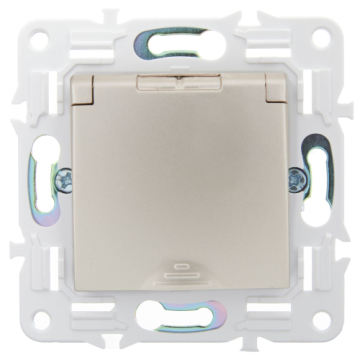 Розетка с крышкой 16А IP44 IEK SKANDY SK-R11Sh (шампань) SK-R16-16-44-K37