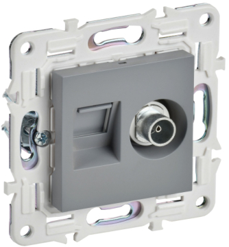 Розетка TV+RJ45 кат.5E IEK SKANDY SK-A14Gr (серый) SK-AK20-1-K03