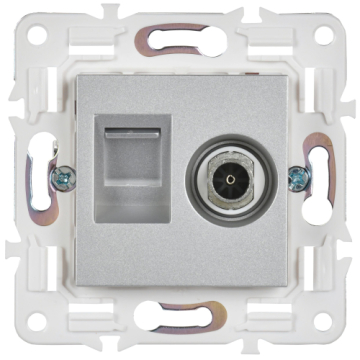 Розетка TV+RJ45 кат.5E IEK SKANDY SK-A14S (серебряный) SK-AK20-1-K23