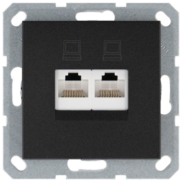 Розетка информационная RJ 45 двойная кат 6 JaSmart G (антрацит) G6108B
