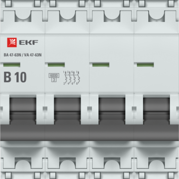 Автоматический выключатель EKF PROXIMA ВА 47-63N 4Р 10А 6кА (х-ка B) M636410B