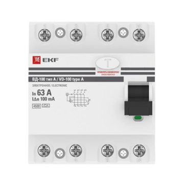 УЗО EKF PROxima ВД-100 4P 63А 100мА тип A электронное elcb-4-63-100-e-a-pro