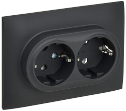 Розетка 2-ая с/з 16А в сборе IEK SKANDY SK-R08G (графит) SK-R21-16-K53-F