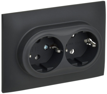 Розетка 2-ая с/з 16А в сборе IEK SKANDY SK-R08G (графит) SK-R21-16-K53-F