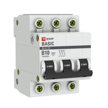Автоматический выключатель EKF Basic ВА 47-29 3Р 10А 4,5кА (х-ка B) mcb4729-3-10-B
