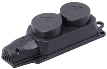 Розетка (колодка) двухместная IEK OMEGA с защитными крышками IP44 РБ32-1-0м (черная) PKR62-016-2-K02
