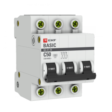 Автоматический выключатель EKF Basic ВА 47-29 3Р 50А 4,5кА (х-ка С) mcb4729-3-50C