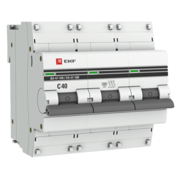 Автоматический выключатель EKF PROXIMA ВА 47-100 3Р 40А 10кА (х-ка C) mcb47100-3-40C-pro