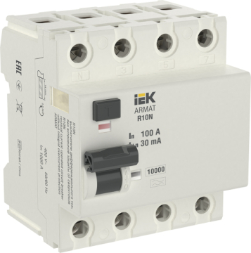 УЗО IEK ARMAT R10N 4P 100А 30мА тип AC AR-R10N-4-100C030