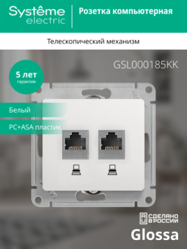 Розетка RJ45 Glossa двойная кат. 5e (белый) GSL000185KK