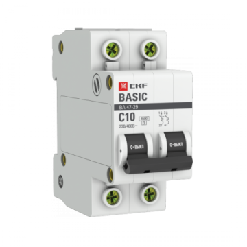 Автоматический выключатель EKF Basic ВА 47-29 2Р 10А 4,5кА (х-ка С) mcb4729-2-10C