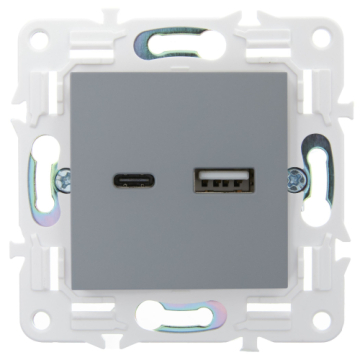 Розетка USB A+C 18Вт IEK SKANDY SK-R13Gr (серый) SK-U22-018-K03