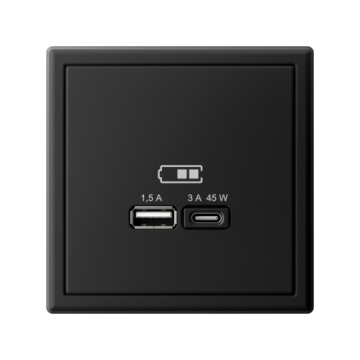 Розетка USB ArtGallery тип А/тип С высокоскор. заряд 45W QC PD (карбон) GAL001029