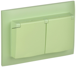 Розетка 2-ая с/з с крышкой 16А в сборе IP44 IEK SKANDY SK-R12G (мятный) SK-R26-16-44-K06-F