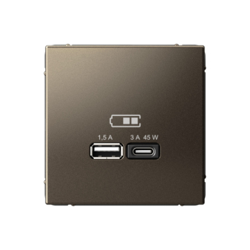 Розетка USB ArtGallery тип А/тип С высокоскор. заряд 45W QC PD (мокко) GAL000629