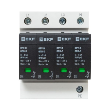 Ограничитель импульсных напряжений EKF PROxima ОПВ-D/4P In 5кА 230В с сигн.. opv-d4
