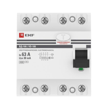 УЗО EKF PROxima ВД-100 4P 63А 30мА тип AC elcb-4-63-30-em-pro