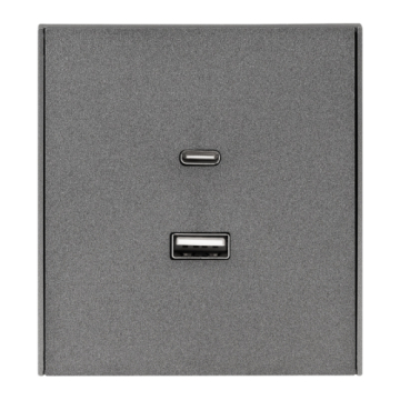 Розетка USB-A+Type-C Kranz Strong 3А с функцией быстрой зарядки с рамкой (графит) KR-78-0734-6