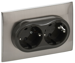 Розетка 2-ая с/з со шторками IEK SKANDY 16А в сборе SK-R07N (никель) SK-R24-16-K50-F