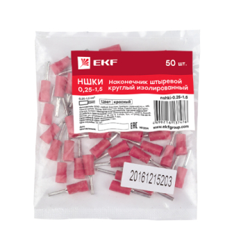 EKF Наконечник штыревой круглый изолированный НШКИ 0.25-1.5 (уп 50шт) PROxima nshki-0.25-1.5