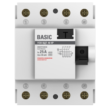 УЗО EKF Basic ВДT-40 4P 25А 30мА тип AC электронное elcb-4-25-30e-sim