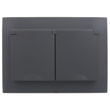 Розетка 2-ая с/з с крышкой 16А в сборе IP44 IEK SKANDY SK-R12G (графит) SK-R26-16-44-K53-F