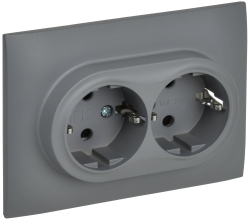 Розетка 2-ая с/з со шторками IEK SKANDY 16А в сборе SK-R07Gr (серый) SK-R24-16-K03-F