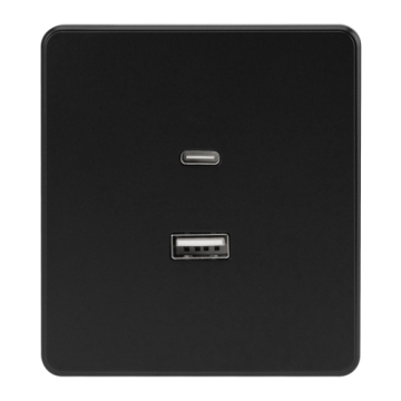 Розетка USB-A+Type-C KRANZ Round 3А с функцией быстрой зарядки с рамкой (оникс) KR-78-0734-3