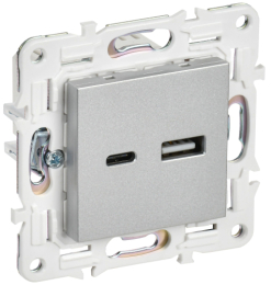 Розетка USB A+C 18Вт IEK SKANDY SK-R13S (серебряный) SK-U22-018-K23