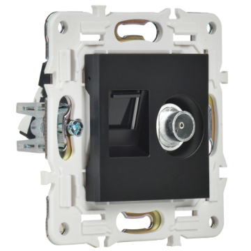 Розетка TV+RJ45 кат.6E IEK SKANDY SK-A15Bl (черный) SK-AK20-2-K02