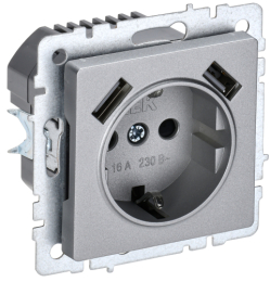 Зарядка USB (А+А) 2,1А с розеткой 16А BRITE алюминий РЮш10-1-БрА BR-R14-16-U21-D21-K47